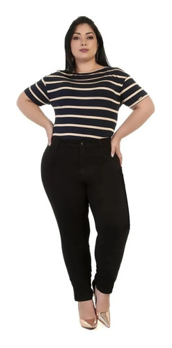 Calça Jeans Feminina Plus Size Cintura Alta Lycra Skinny