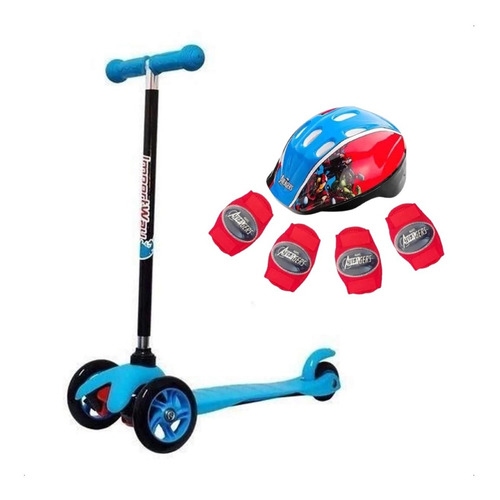 Kit Patinete Infantil 3 Rodas Regulável + Kit Proteção