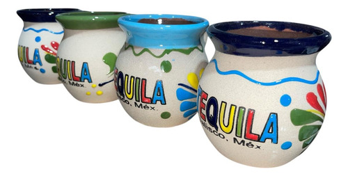 4 Tazas De Barro Artesanales 300ml Con Bordes De Colores Agua 4 Tazas De Barro 300ml De Colores