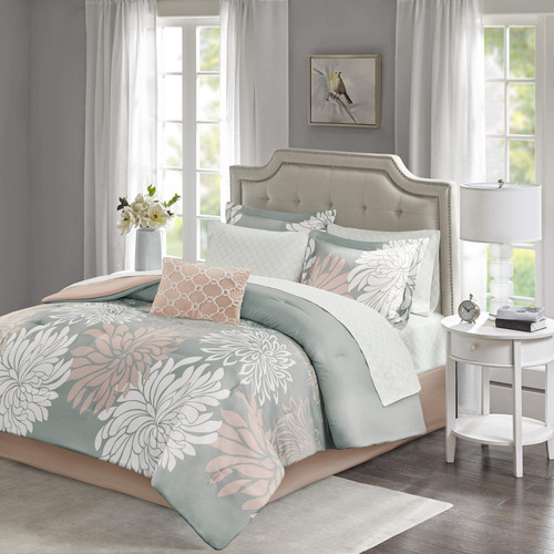 Juego De Cama Queen Para Todas Las Estaciones Color Rosado Y