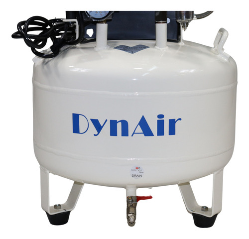 Compresor Dental Silencioso Libre De Aceite 1hp 38 Lt Dynair Color Blanco Fase Eléctrica Monofásica