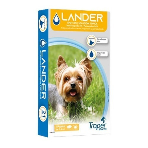 Pipeta Para Perro Lander Pulga-garrapata Hasta 4 Kg 0,4ml