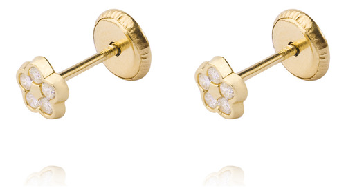 Aros De Oro 9kt Flor Brillante Con Circon