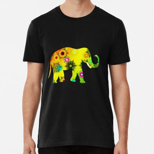 Remera Precioso Elefante Amarillo Intenso Salpicado De Flore