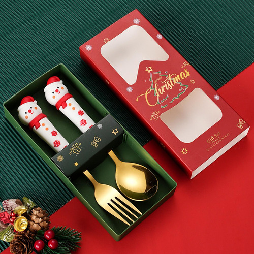 Juego De 2 Cucharas Y Tenedores Navideños, Papá Noel