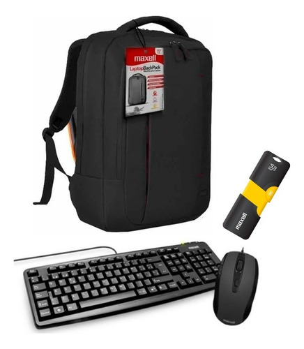 Kit Maxell Back To School Mochila + Pen 64gb +teclado +mouse