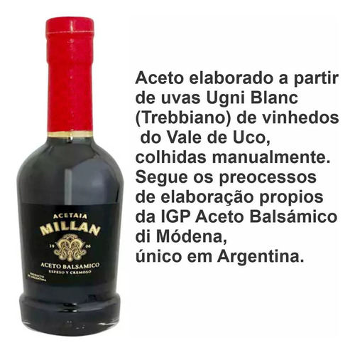 Vinagre Aceto Balsamico Millan Espeso Y Cremoso 250ml