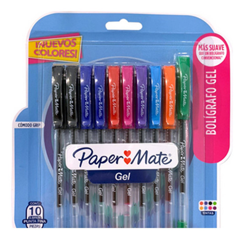 Boligrafos Paper Mate De Gel 10 Piezas Punta Fina De 0.7 Mm