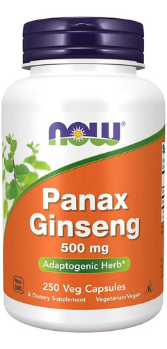 Suplemento Panax Ginseng 500 Mg Now 250 Capsulas Vegetales