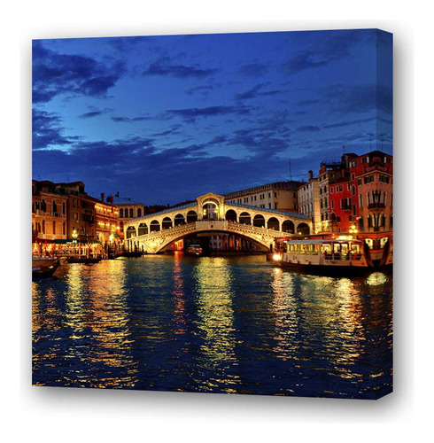 Cuadro 60x60cm Paisaje Italia Venecia Noche Iluminacion