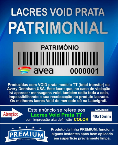 Etiquetas Patrimoniais Void Prata Color 40x15mm 200 U