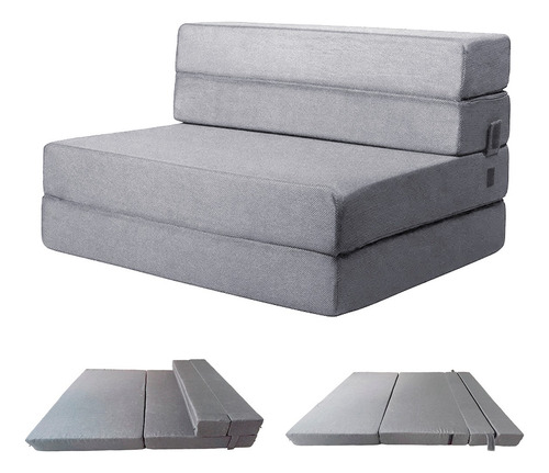 Sofá Cama Matrimonial Plegable, Colchoneta Con Soporte Firmé Color Gris claro