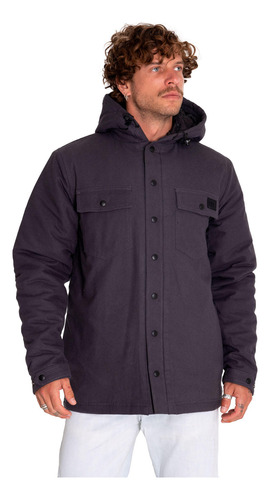 Chaqueta Hombre Flannel Snap Front Hooded Negro Cat