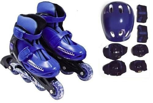 Kit Radical Patins Roller Bolsa Acessorios Azul  30 -33