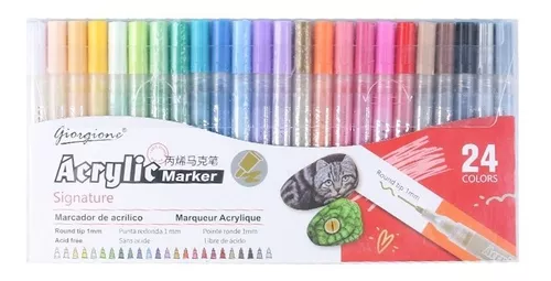 Set 24 Color Marcador Acrílico Toda Superficie 1mm Giorgione