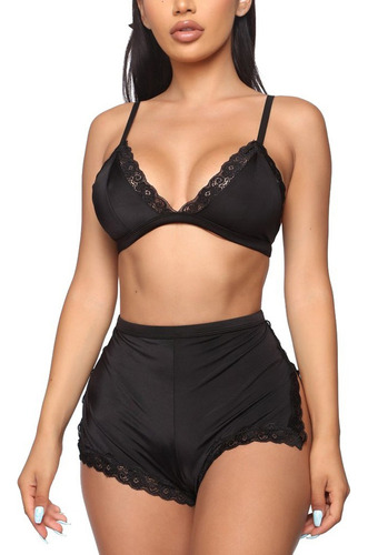Conjunto De Lencería Con Sujetador De Encaje Para Mujer