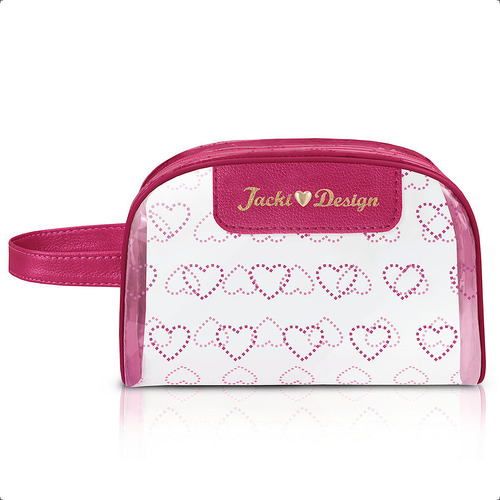Necessaire Feminina Com Alça Jacki Design Love Transparente Cor Vinho Desenho Do Tecido Lisa