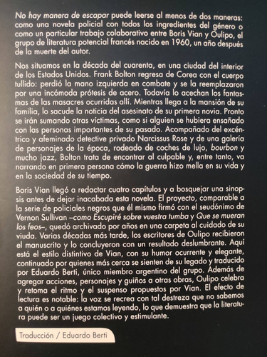 No Hay Manera De Escapar. Boris Vian. Ed. Caja Negra