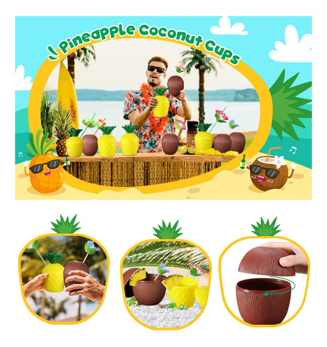 3 Tazas De Coco Y 3 Tazas De Piña Para Fiesta Hawaiana