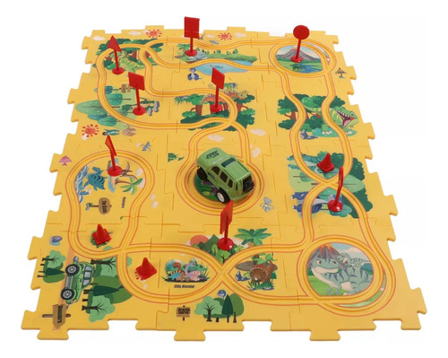 Dinosaurio Pista Coche Niños Puzzle Tablero Diy