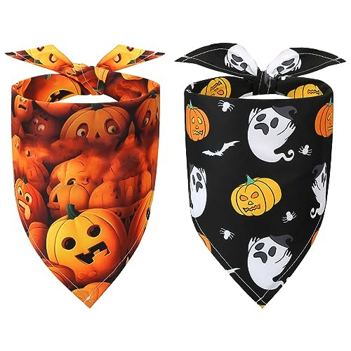 Halloween Dog Bandanas 2 Pack Bibs, Pumpkin Bat And Gho...