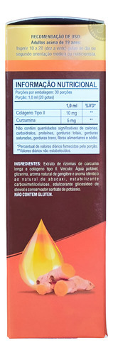 Cúrcuma Com Colágeno Tipo 2 Em Gotas 30 Ml Melfort