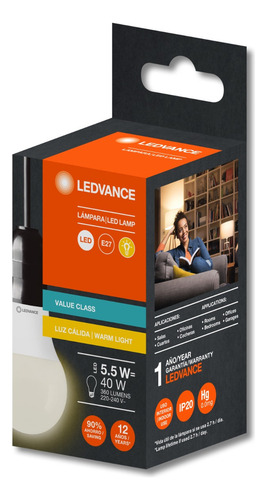 Caja X 10 Lámparas Led Value Classic A 5w Ledvance Osram Color de la luz Cálida