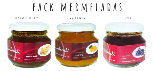 Mermeladas Pack Melón Nuez, Naranja, Uva + 1 Pack A Elección