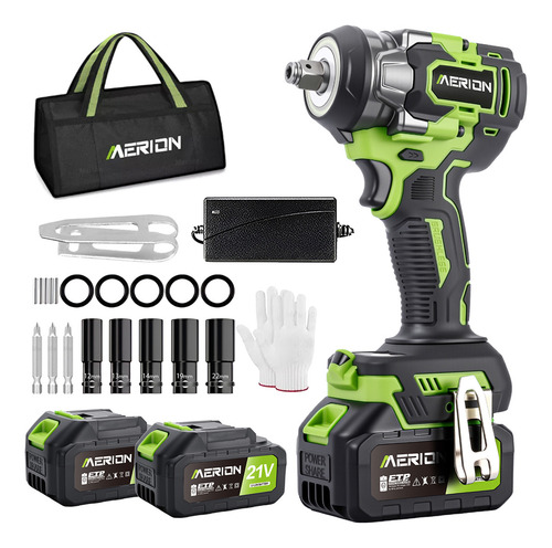 Pistola Impacto Llave Inalámbrica 1/2 600 Nm Con 2 Baterías 2 En 1 Con 24 Cuentas De Lámpara Led Merion MER+BS+600