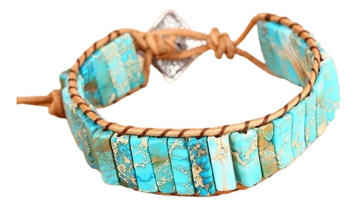 Pulseira Cigano Tibetano Em Couro - Azul Mesclado Ajustável