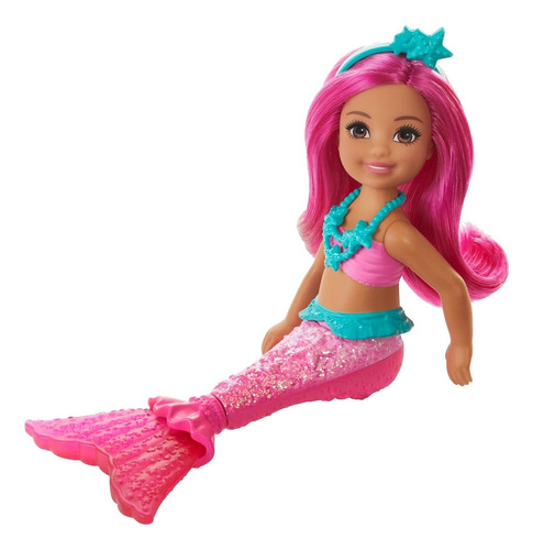 Muñeca   Sirena, 6.5 Pulgadas Con Cabello Rosa Y Col Fr80mb