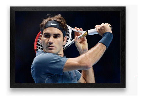 Cuadro Roger Federer Tenis Madera Vidrio Poster 51x36 Varios