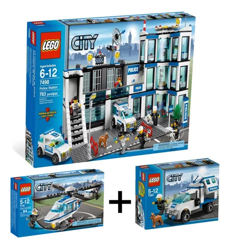 Lego City Estación, Helicóptero Y Camioneta De Policía Usado 7498 Lego City