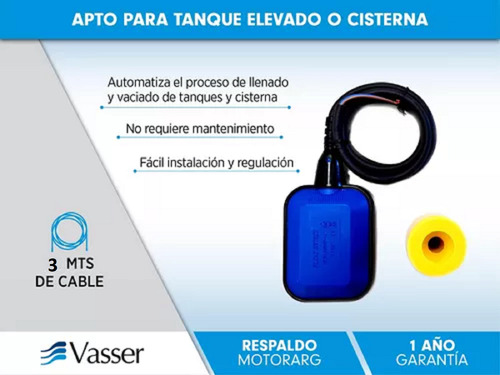 Flotante Para Tanque De Agua Automático Vasser 3 Mt Cable