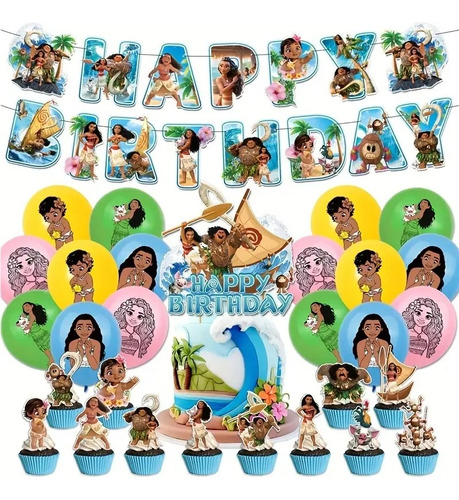 Set Cumpleaños Moana Cotillón Decoración Globos