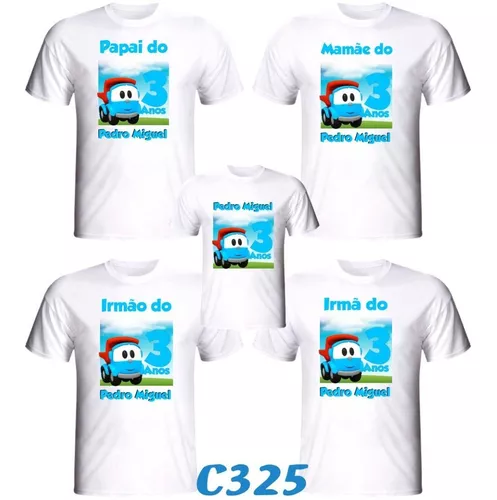 Kit 3 Camisetas Papai Mamãe Filho Leo Caminhão Curioso