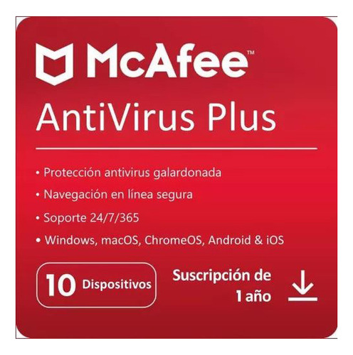 Mcafee Antivirus Plus  2024 -  10 Dispositivos -  1 Año 