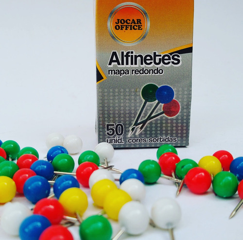 Caixa 50 Alfinete Cabeça Colorida Para Mapas Quadro Cortiça
