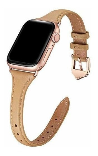 Malla Cuero Para Apple Watch (42/44/45mm Camel/rosa Oro)