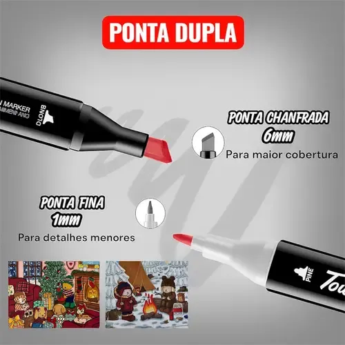 Canetinhas Touch 204 Cores Ponta Dupla Com Estojo Base Preto