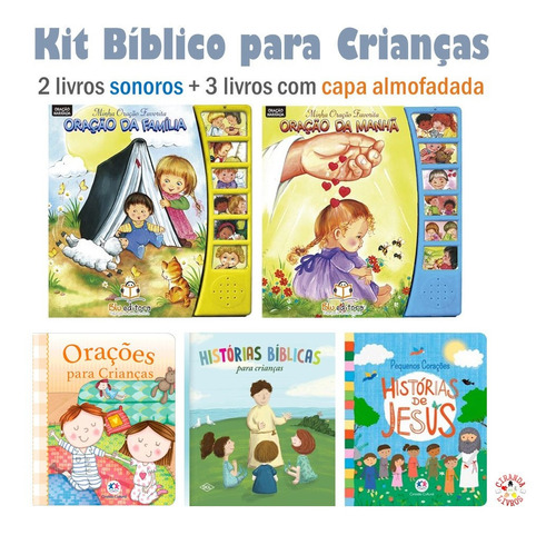 Kit Bíblico Para Crianças - 2 Sonoros & 3 Capa Almofadadas
