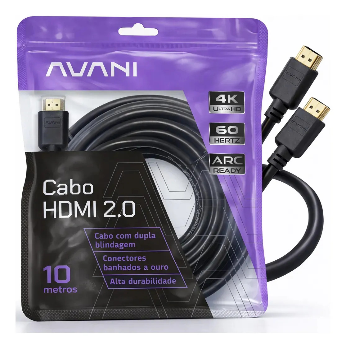 Cabo HDMI 10m Reforçado Dupla Blindagem Alta Durabilidade Versão 2.0 4K Ultra HD HDR ARC CEC Ethernet Conector Banhado a Ouro 10 metros