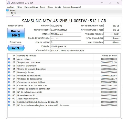 Ssd Samsung Mz-vl45120 512 Gb Pm9b1 M.2 2280 Nvme Gen 4x4 (Reacondicionado)