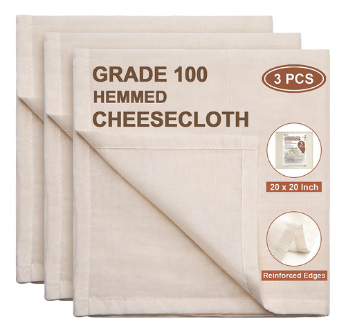 Efond Cheesecloth, Precut 20x20inch, Grade 100 Hemmed Cheese