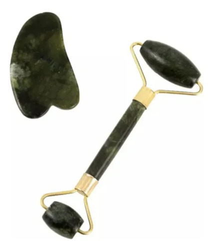 Rodillo Masajeador Facial Jade+piedra Gua Sha Verde Natural