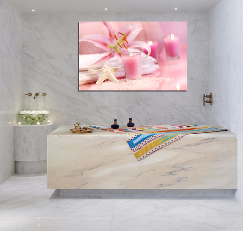 Cuadro 30x45cm Spa Baño Vela Rosa Masajes Flores Pink Star