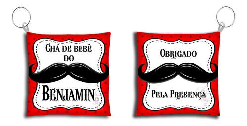 100 Lembrança Chaveiroalmofada Chá Bebê Bigode Personalizado