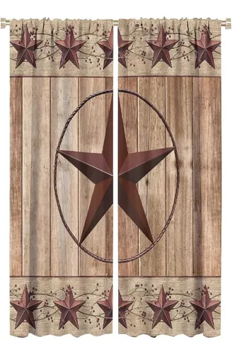 Cortinas Rústicas Con Diseño De Bayas De Estrella, Color Roj