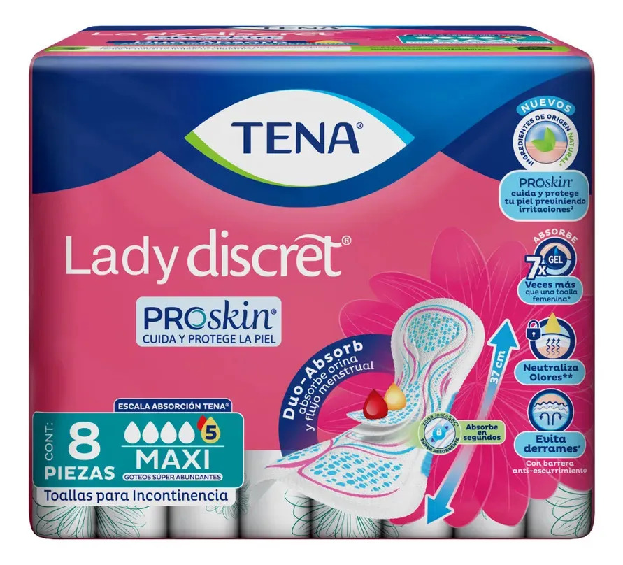 Toalla Incontinencia Maxi Lady Discret Tena Goteo Super Abundante 8 pza