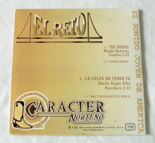 El Reto Tus Dudas & Caracter Norteño Cd Sencillo 2002 Disa (Usado)